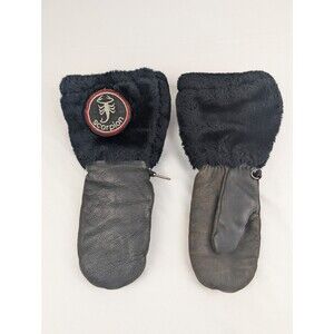 Men's M Scorpion Snowmobile Gloves Mitten Mitts Black Leather Vintage 1970